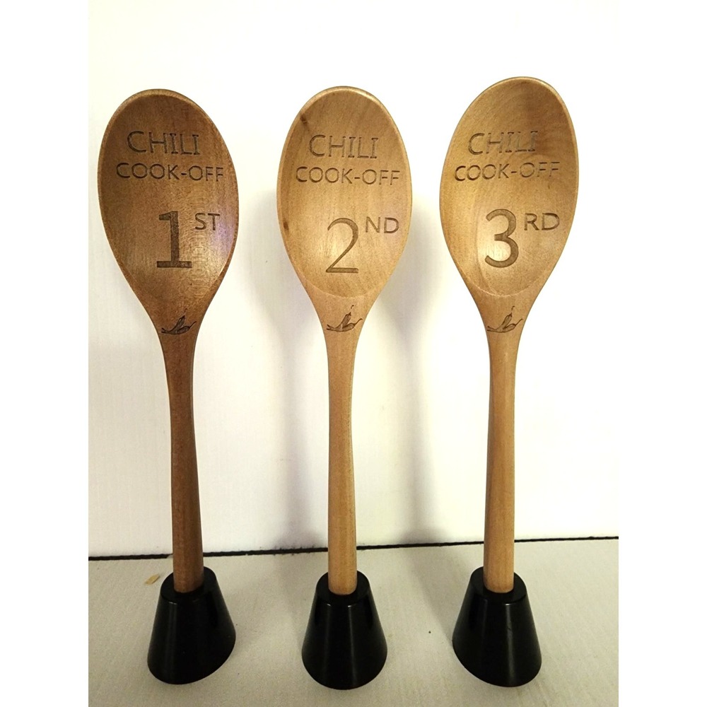 Chili Cook off Award Wooden Spoons - 1st 2nd 3rd on stands   New